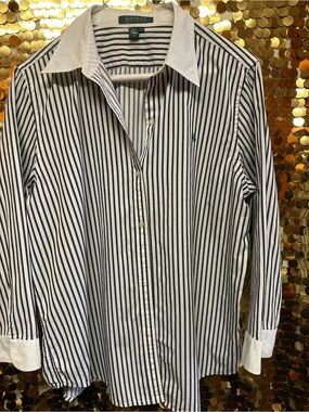 Lauren Ralph Lauren White Shirt with Black Stripes